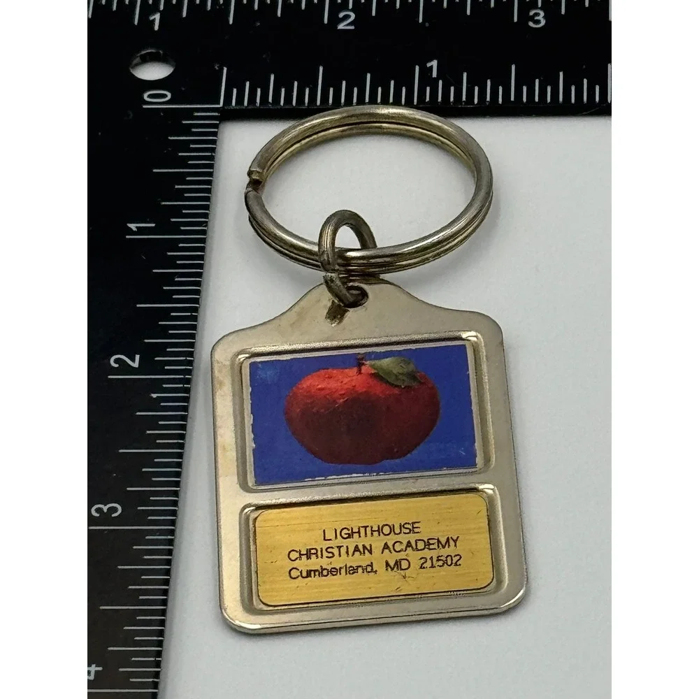Vintage Lighthouse Christian‎ Academy Maryland Apple Keychain Made in USA Metal